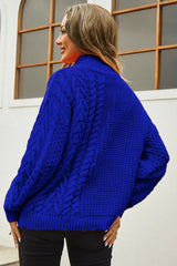 Cable-Knit Turtle Neck Long Sleeve Sweater - Trendsi - Flyclothing LLC
