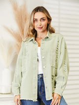 Distressed Raw Hem Denim Jacket - Trendsi - Flyclothing LLC
