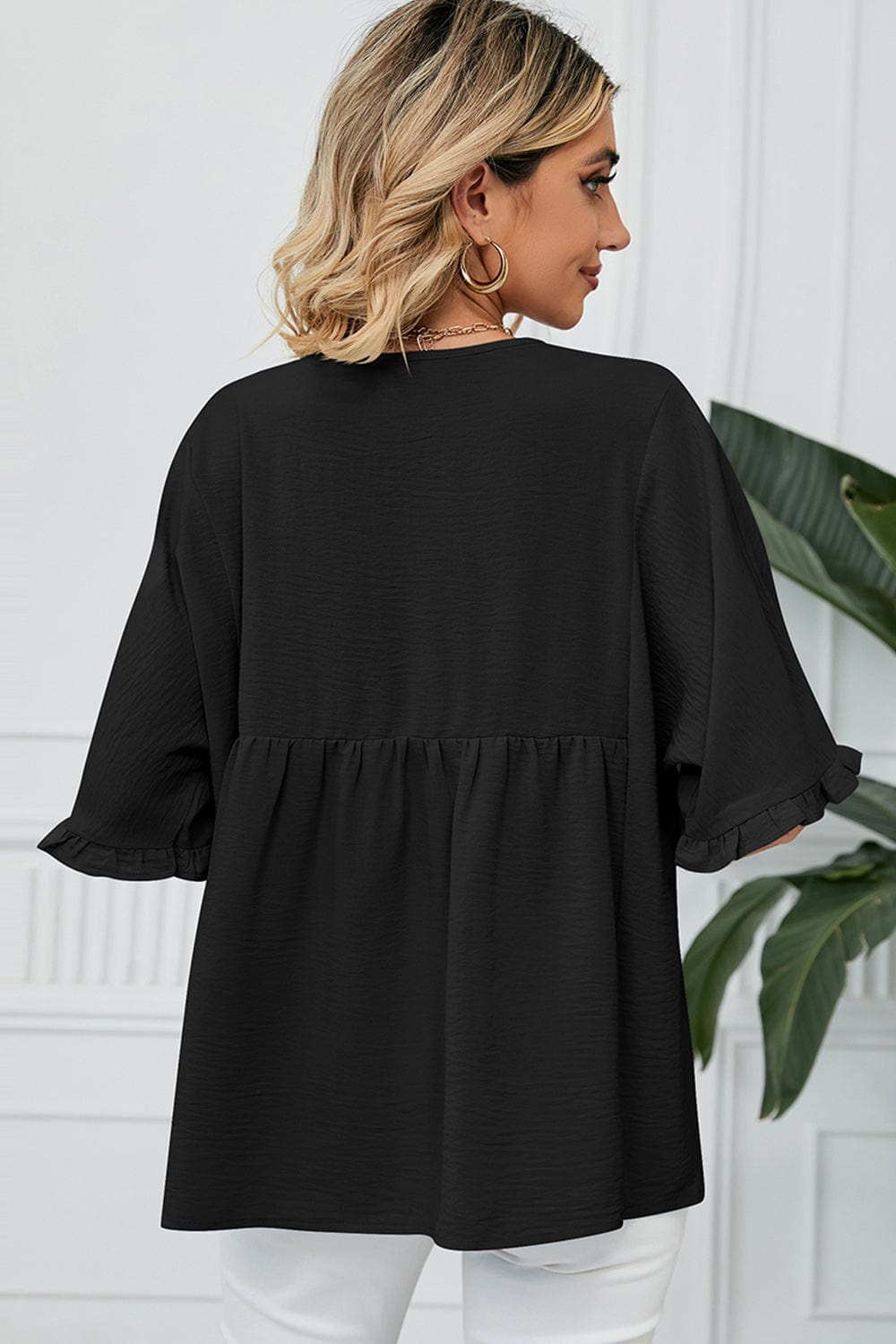 Peplum V-Neck Half Sleeve T-Shirt - Trendsi