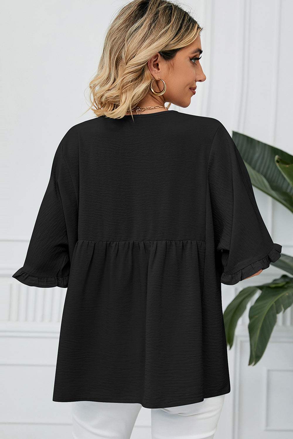 Peplum V-Neck Half Sleeve T-Shirt - Trendsi - Flyclothing LLC