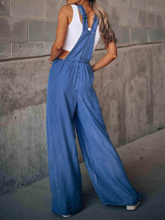 Wide Leg Denim Overalls - Trendsi - Flyclothing LLC