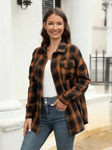Plaid Button Up Pocketed Shirt - Trendsi - Flyclothing LLC