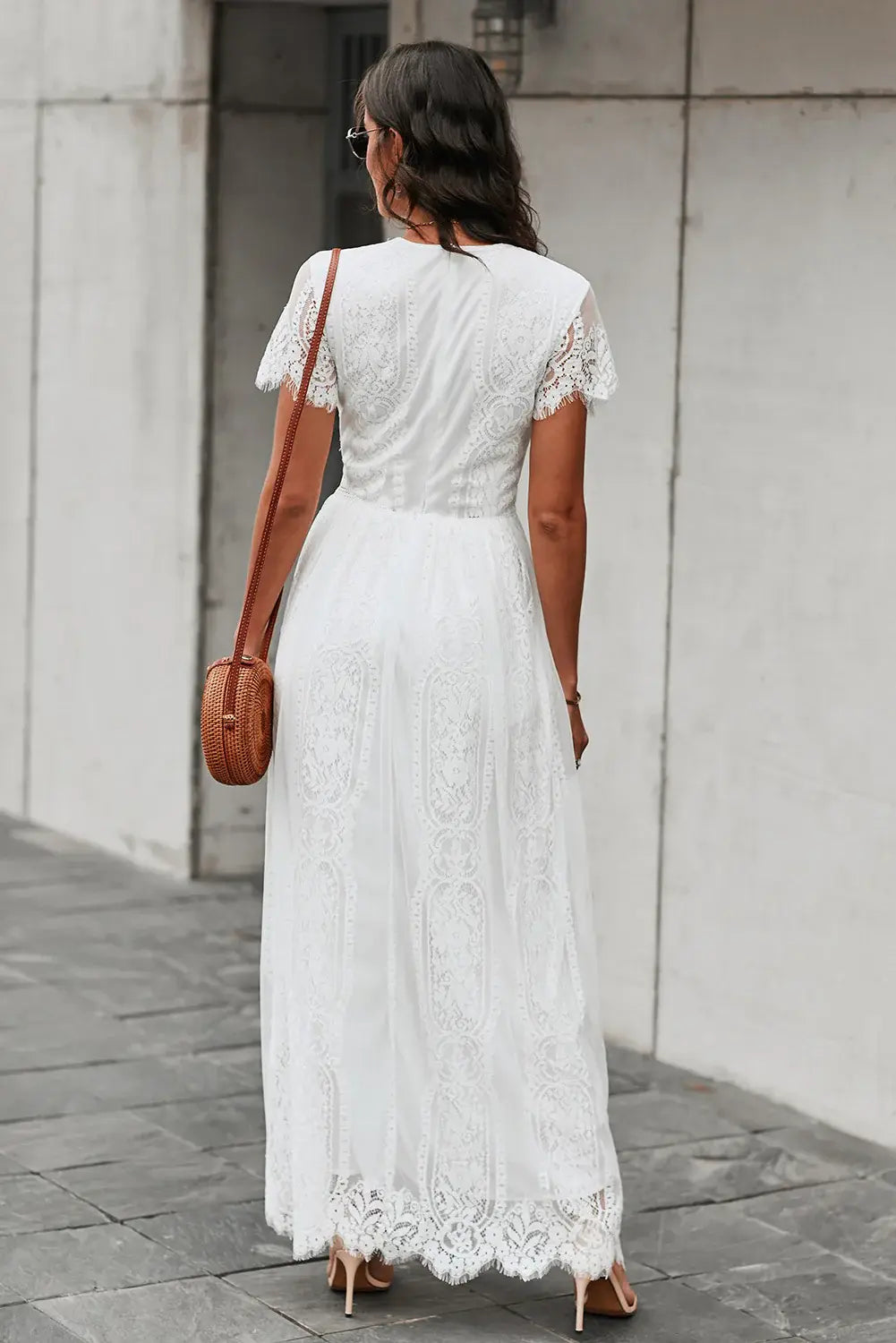 Scalloped Trim Lace Plunge Dress - Trendsi - Flyclothing LLC