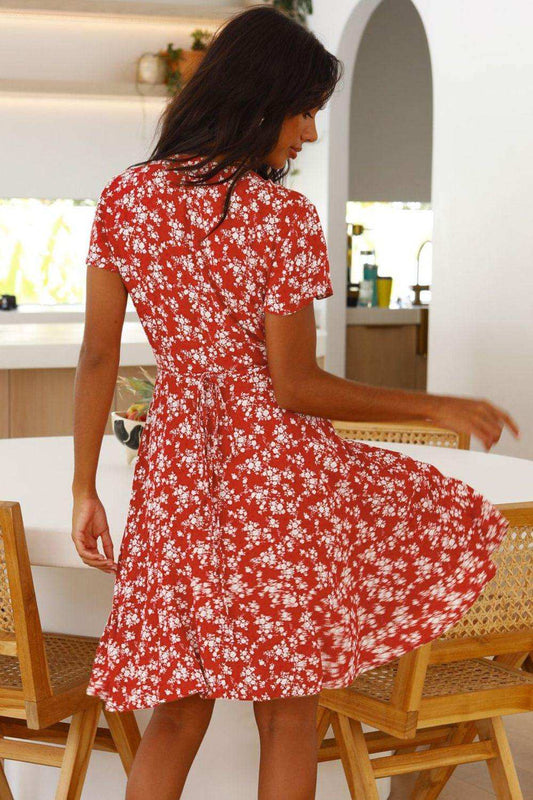 Floral Surplice Neck Flutter Sleeve Dress - Trendsi - Flyclothing LLC