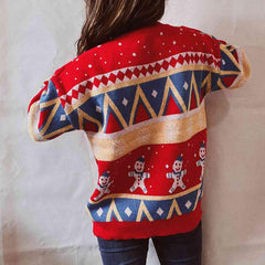 Printed Round Neck Long Sleeve Sweater - Trendsi