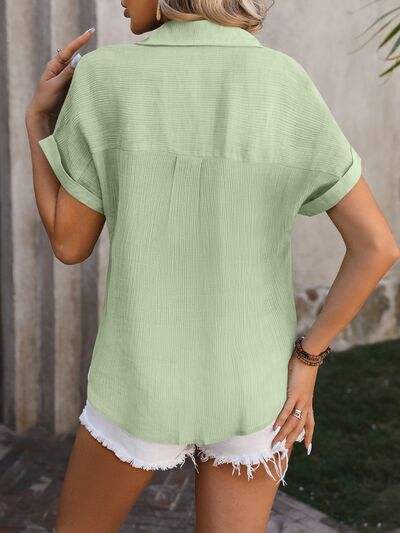 Button Up Short Sleeve Shirt - Trendsi - Flyclothing LLC