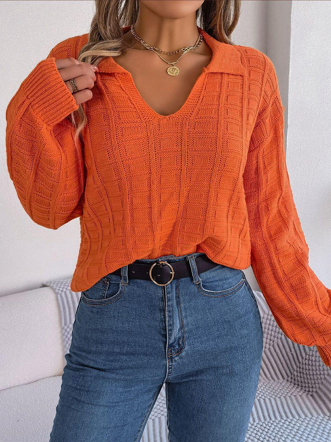 Johnny Collar Drop Shoulder Sweater - Trendsi
