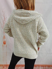 Zip Up Drawstring Long Sleeve Hooded Sweater - Flyclothing LLC