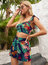 Printed Square Neck Top and Shorts Set - Trendsi - Flyclothing LLC