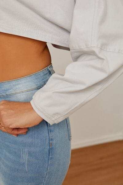 Round Neck Dropped Shoulder Cropped Sweatshirt - Trendsi - Flyclothing LLC