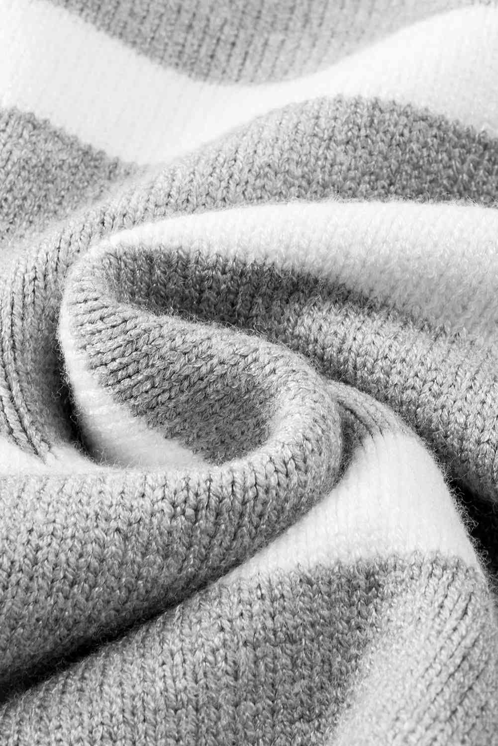 Striped Collared Neck Slit Sweater - Trendsi - Flyclothing LLC