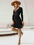Surplice Neck Tie Front Pleated Sweater Dress - Trendsi - Flyclothing LLC