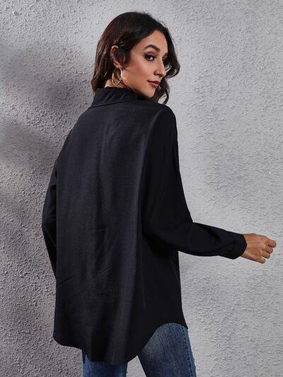 Contrast Button Up Long Sleeve Shirt - Trendsi