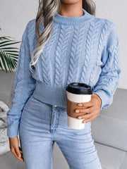 Cable-Knit Round Neck Sweater - Trendsi