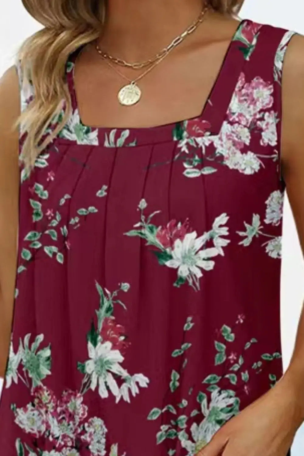 Printed Square Neck Curved Hem Tank - Trendsi - Flyclothing LLC