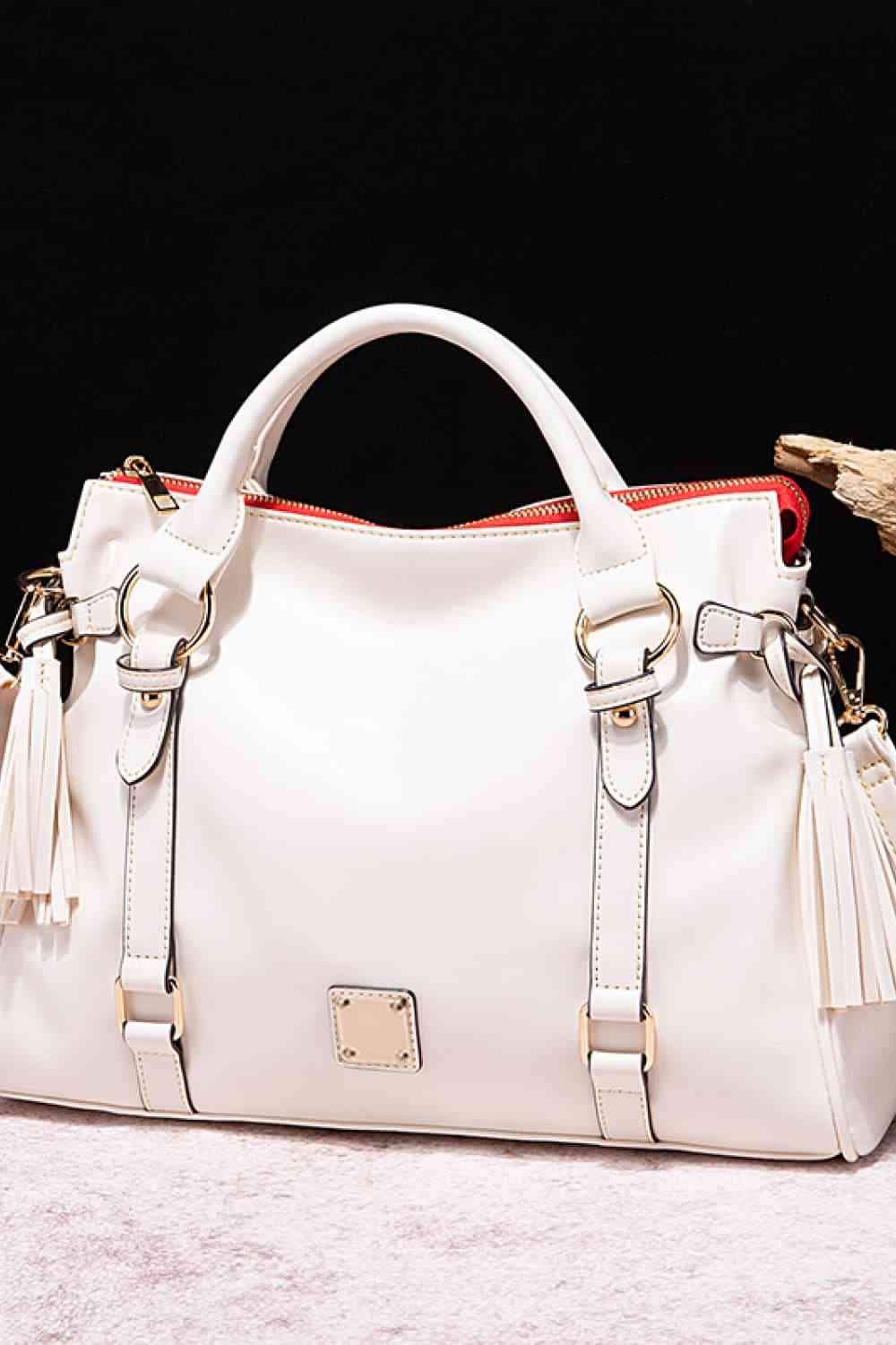 PU Leather Handbag with Tassels - Trendsi - Flyclothing LLC