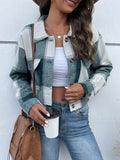 Plaid Button Up Drop Shoulder Cropped Jacket - Trendsi