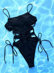 Cutout Lace-Up Spaghetti Strap One-Piece Swimsuit - Trendsi
