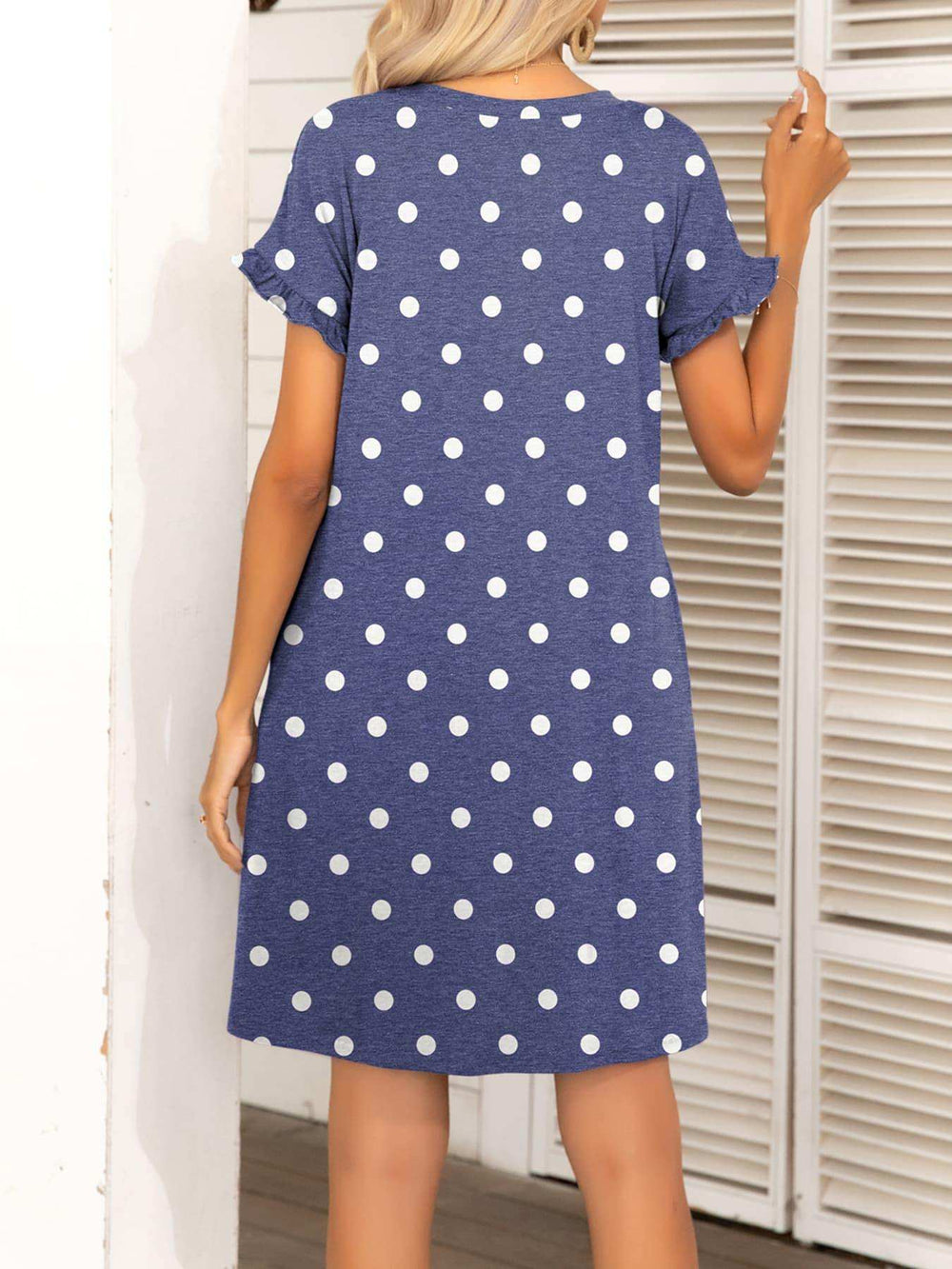 Round Neck Flounce Sleeve Dress with Pockets - Trendsi - Flyclothing LLC