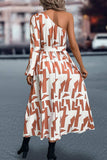Printed One-Shoulder Tie Waist Dress - Trendsi - Flyclothing LLC