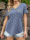 Glitter V-Neck Short Sleeve Tee Shirt - Trendsi