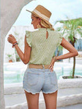 Eyelet Ruffle Trim Cap Sleeve Tank - Trendsi - Flyclothing LLC