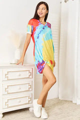 Double Take Tie-Dye V-Neck Twisted Dress - Trendsi - Flyclothing LLC