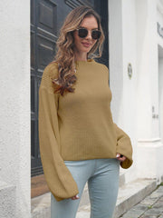 Round Neck Dropped Shoulder Sweater - Trendsi