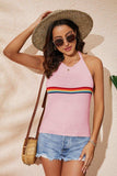 Rainbow Stripe Halter Neck Knit Tank - Trendsi - Flyclothing LLC