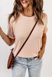 Round Neck Cuffed Short Sleeve Tee - Trendsi