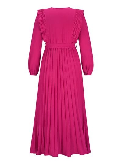 Pleated Surplice Tie Waist Maxi Dress - Trendsi