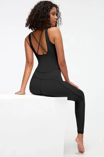 Crisscross Wide Strap Active Jumpsuit - Trendsi - Flyclothing LLC