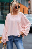 Exposed Seam Round Neck Top with Pocket - Trendsi - Flyclothing LLC