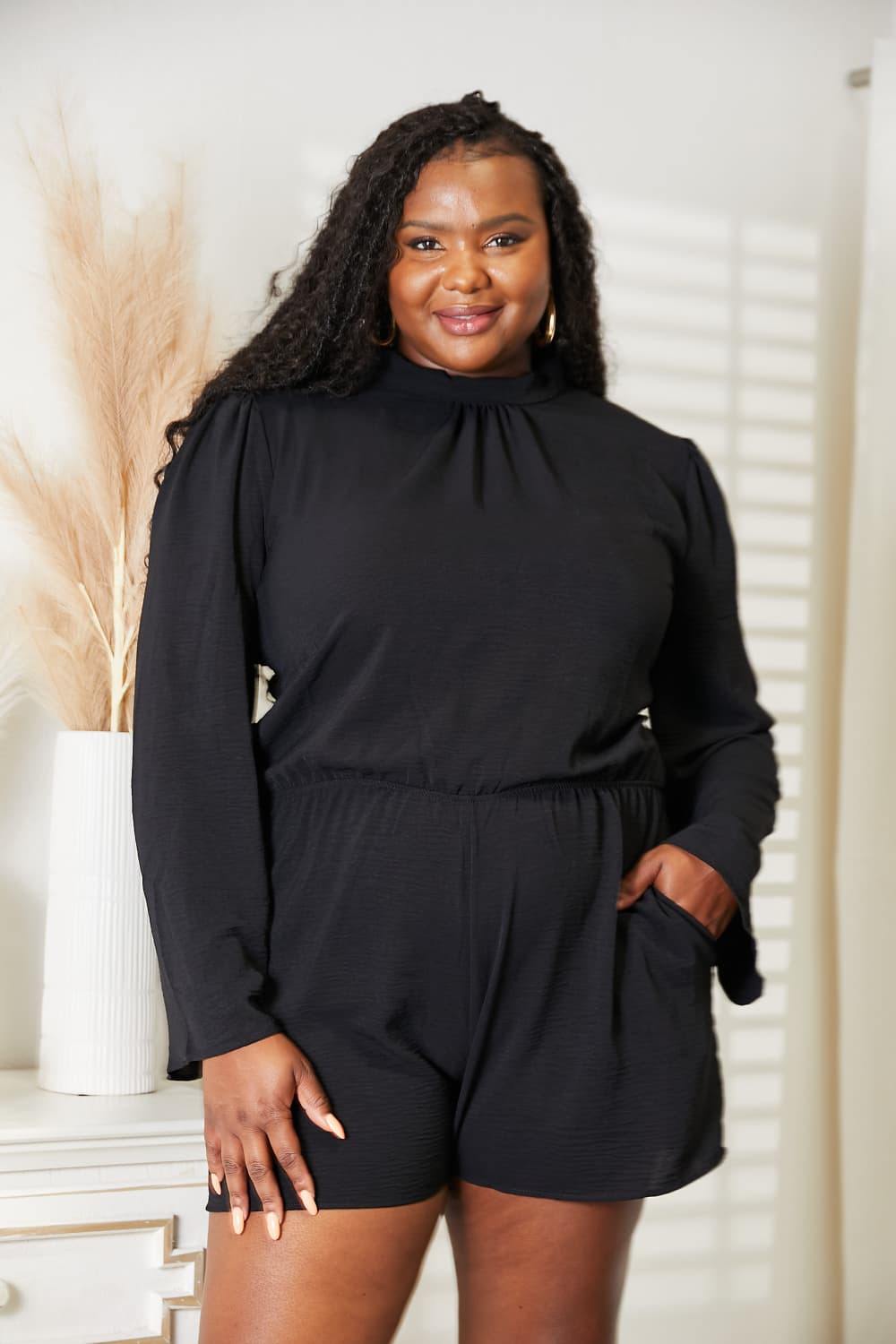 Culture Code Full Size Open Back Romper with Pockets - Trendsi