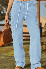 Loose Fit Drawstring Jeans with Pocket - Trendsi - Flyclothing LLC