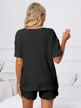 Notched Short Sleeve and Shorts Lounge Set - Trendsi - Flyclothing LLC