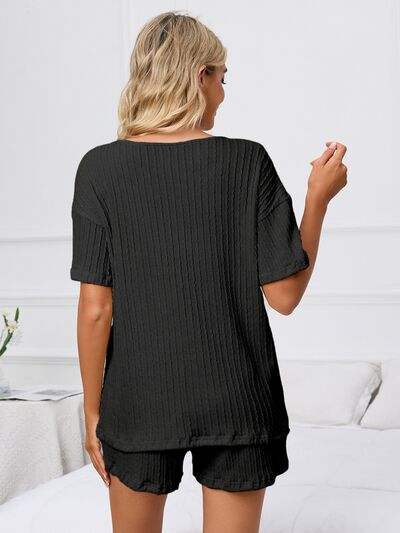 Notched Short Sleeve and Shorts Lounge Set - Trendsi - Flyclothing LLC