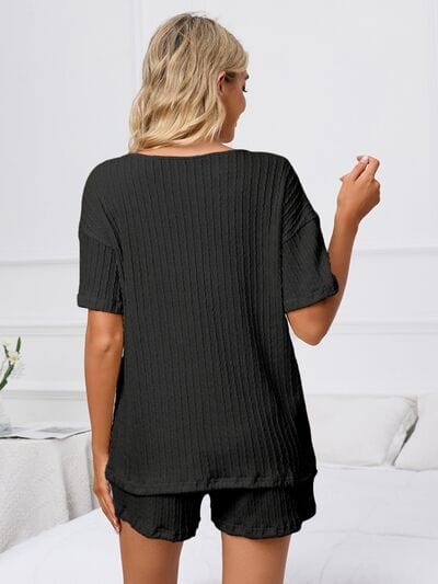 Notched Short Sleeve and Shorts Lounge Set - Trendsi