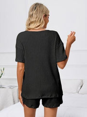 Notched Short Sleeve and Shorts Lounge Set - Trendsi