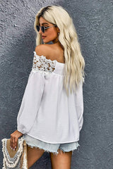 Lace Trim Textured Off-Shoulder Blouse - Trendsi - Flyclothing LLC