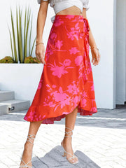 Floral Tied Ruffled Skirt - Trendsi