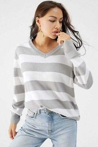 Leopard V-Neck Long Sleeve Sweater - Trendsi - Flyclothing LLC