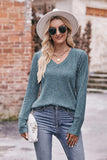V-Neck Long Sleeve Ribbed Top - Trendsi - Flyclothing LLC