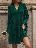 Notched Long Sleeve Tiered Dress - Trendsi