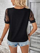 Bow Pattern V-Neck Short Sleeve T-Shirt - Trendsi - Flyclothing LLC