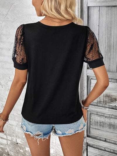 Bow Pattern V-Neck Short Sleeve T-Shirt - Trendsi - Flyclothing LLC