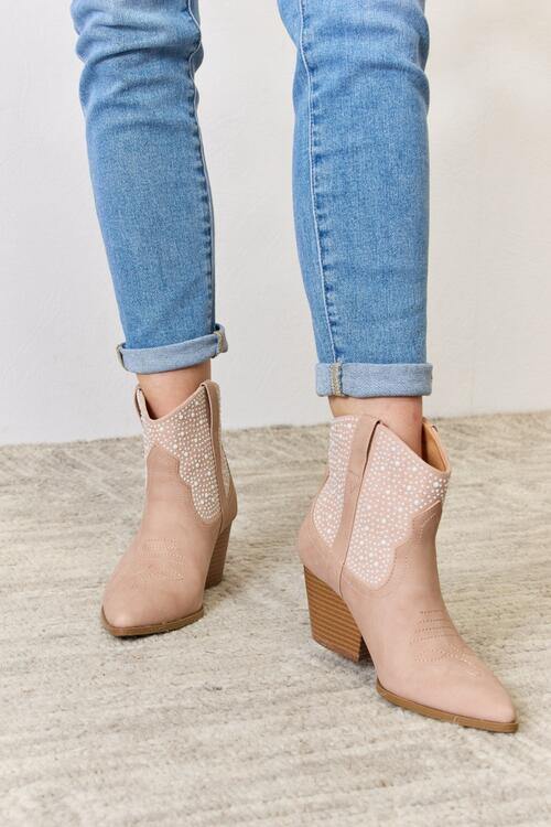East Lion Corp Rhinestone Ankle Cowgirl Booties - Trendsi