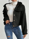 Fuzzy Button Up Collared Neck Jacket - Trendsi