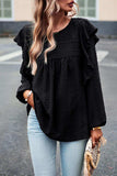 Ruffle Trim Balloon Sleeve Blouse - Trendsi - Flyclothing LLC