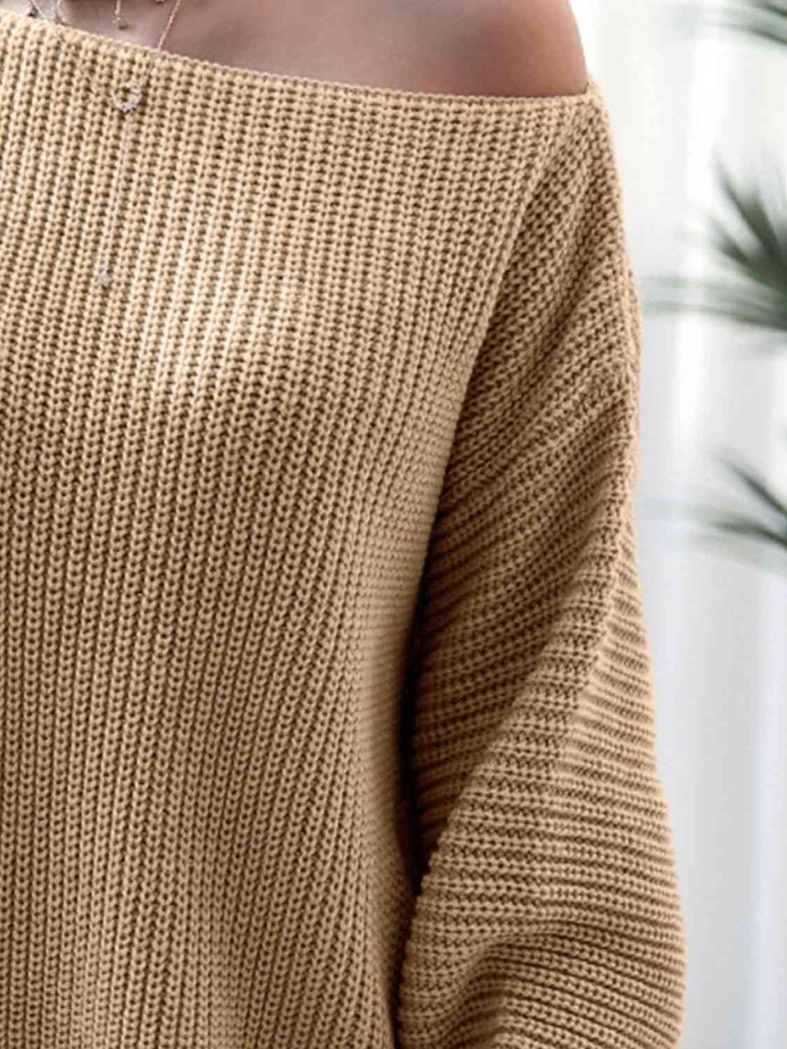 Rib-Knit Mini Sweater Dress - Trendsi